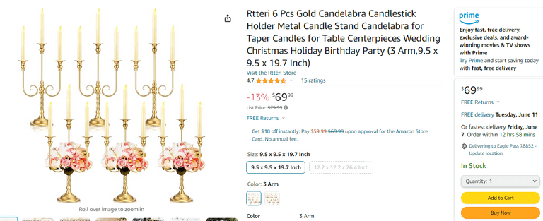 Rterri Gold Candelabras Set , Like New/Open Box