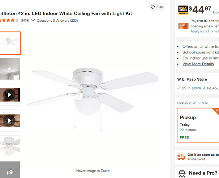 Littleton 42 " LED Indoor White Ceiling Fan , Untested/Uninspected