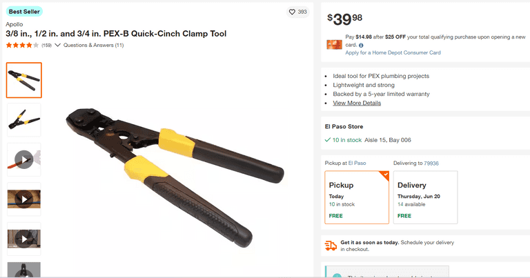 Apollo PEX-B Quick-Cinch Clamp Tool, 3/8