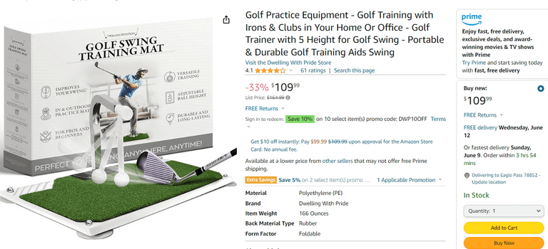 Dwelling With Pride Golf Swing Training Mat , Like New/Open Box