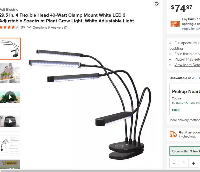 Clamp Mount White LED Adjustable Light, 29.5" , Like New/Open Box
