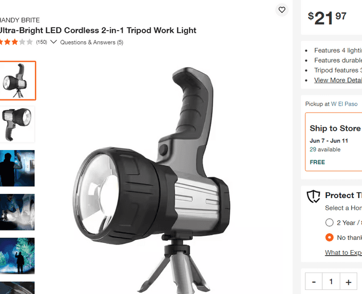 Ultra-Bright LED Cordless 2-in-1 Tripod Work Light , Like New/Open Box