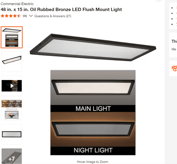 Oil Rubbed Bronze LED Flush Mount Light, 48 "x 15 " , Like New/Open Box