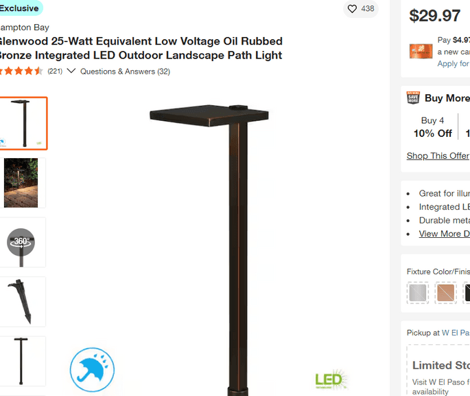 LED Outdoor Landscape Path Light , Like New/Open Box