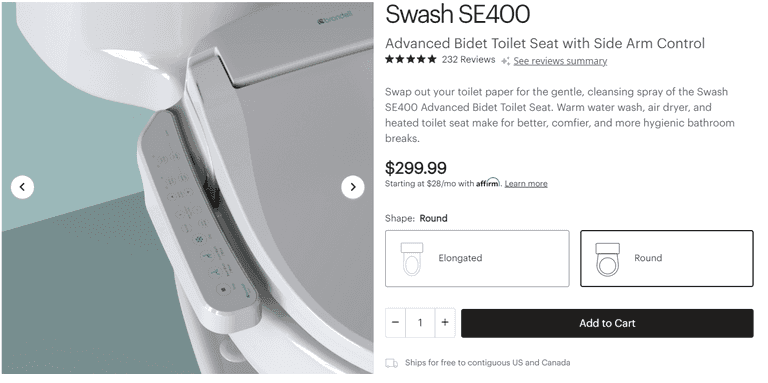 Brondell Swash SE400 Advanced Bidet Toilet Seat W/ Side Arm Control , Turns On
