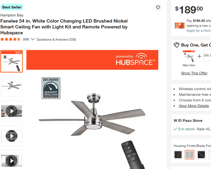 Fanelee Smart Ceiling Fan, 54" , Untested/Uninspected