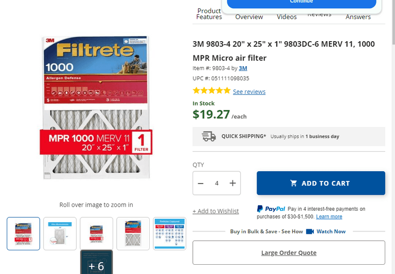 FILTRETE 1000 Set, 20" x 25" x 1" , New/Sealed