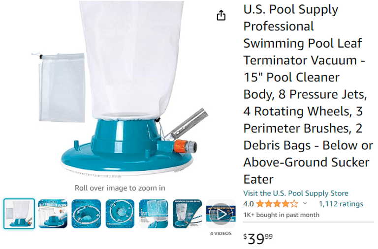 U.S. Pool Supply Professional Swimming Pool Leaf Terminator Vacuum