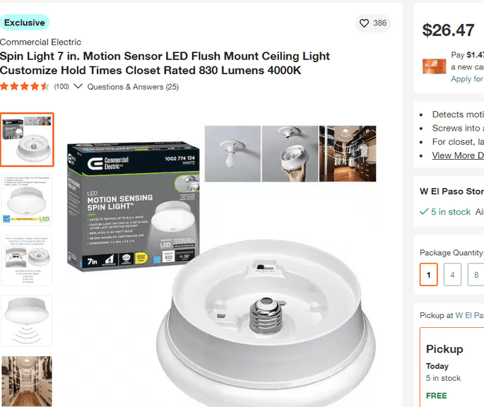 Spin Light Motion Sensor LED, 7" , Like New/Open Box
