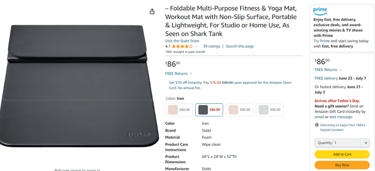 Stakt Multi-Purpose Foldable Workout Mat , Like New/Open Box
