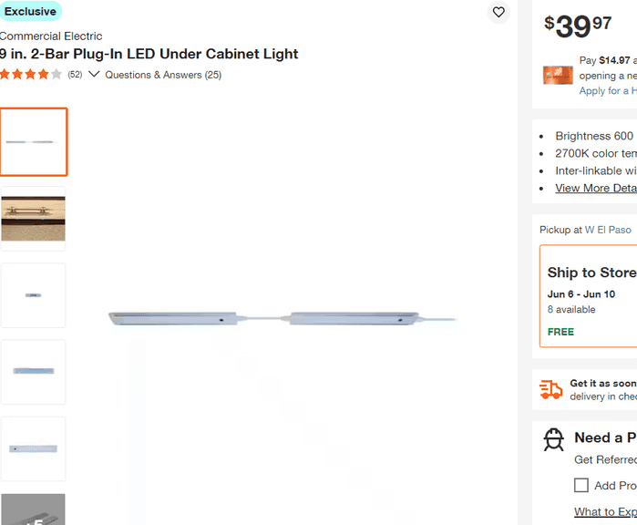2-Bar Plug-In LED Under Cabinet Light, 9" , Like New/Open Box