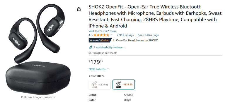 SHOKZ OpenFit True Wireless Bluetooth Headphones , Like New/Open Box