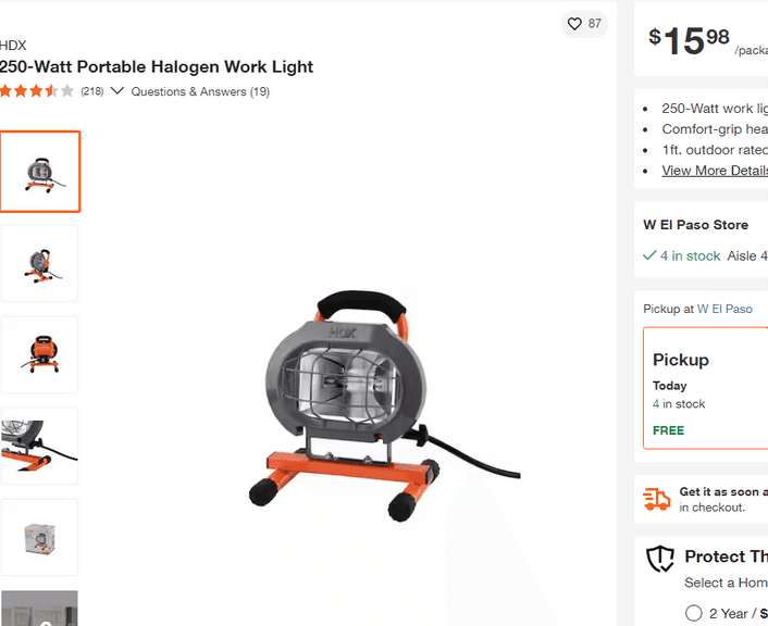 250-Watt Portable Halogen Work Light , Like New/Open Box