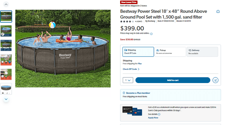 Bestway Power Steel, Round Above Ground Pool Set, 18’ x 48” , Visually Good Condition