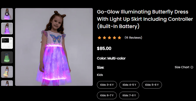 Go-Glow Illuminating Butterfly Dress With Light Up Skirt, SET of 3, 6-7y , New/Sealed