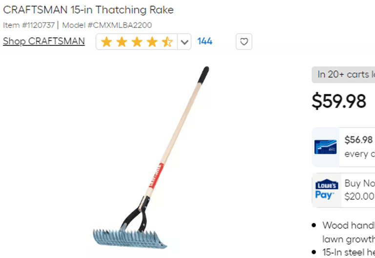 Craftsman Thatching Rake, 15" , Visually Good Condition Rio Grande Trade