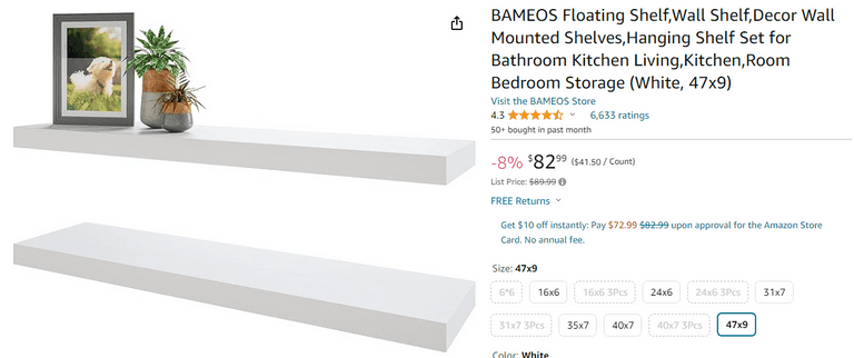 BAMEOS Floating Shelf Set , Visually Good Condition