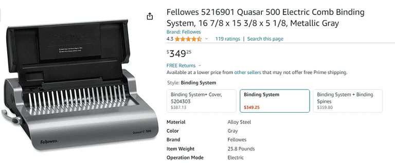 Fellowes Quasar E 500 Electric Comb Binder , Visually Good Condition ...