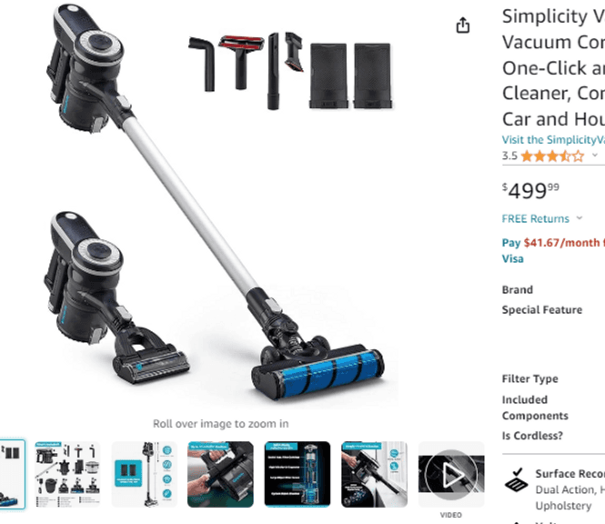 Simplicity Vacuums S65 Premium Stick Vacuum , Like New