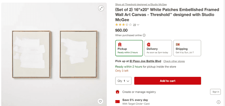 16"x20" White Patches Embellished Framed Wall Art Canvas , Like New/Open Box