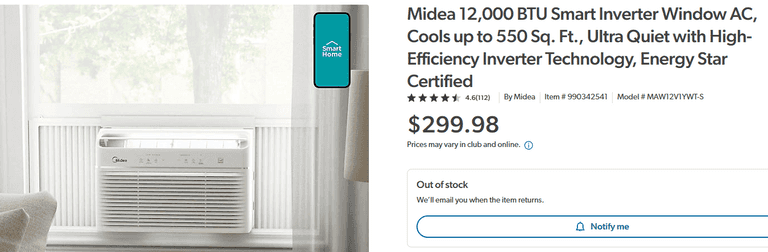 Midea 12,000 BTU Smart Inverter Window AC, MAW12V1YWT-S , Turns On