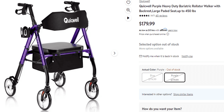 Quicwell Heavy Duty Rollator Walker , Open Box