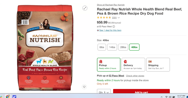 Rachael Ray Nutrish Whole Health Blend Real Beef, Pea & Brown Rice Recipe Dry Dog Food , New/Sealed