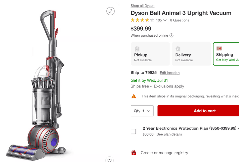 Dyson Ball Animal 3 Upright Vacuum Cleaner , Open Box