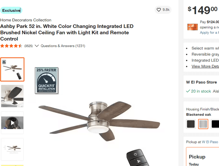 Ashby Park 52" LED Brushed Nickel Ceiling Fan , Open Box