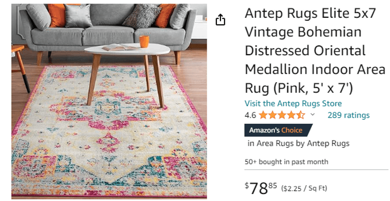 Antep Rugs Elite Vintage Bohemian Indoor Area Rug, 5' x 7' , Like New