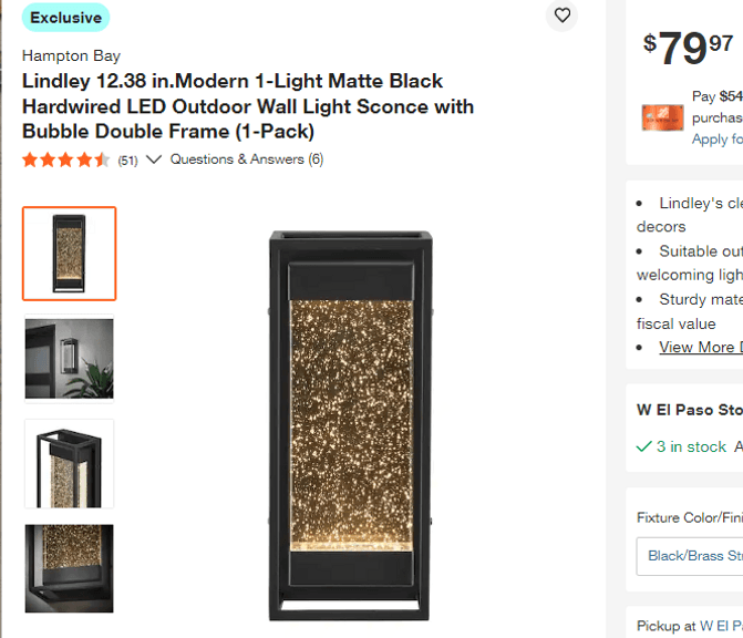 Hampton Bay Hardwired LED Outdoor Wall Light Sconce , Open Box