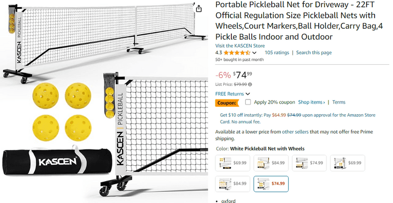 Kascen Pickleball Net Set w/ Wheels 22' , Open Box