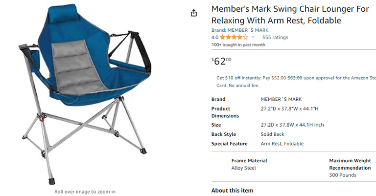 Member's Mark Swing Chair Lounger , Like New