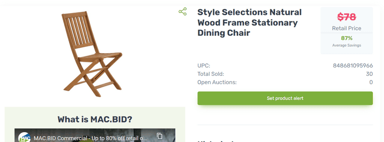 Wood Frame Stationary Dining Chair , Like New/Open Box