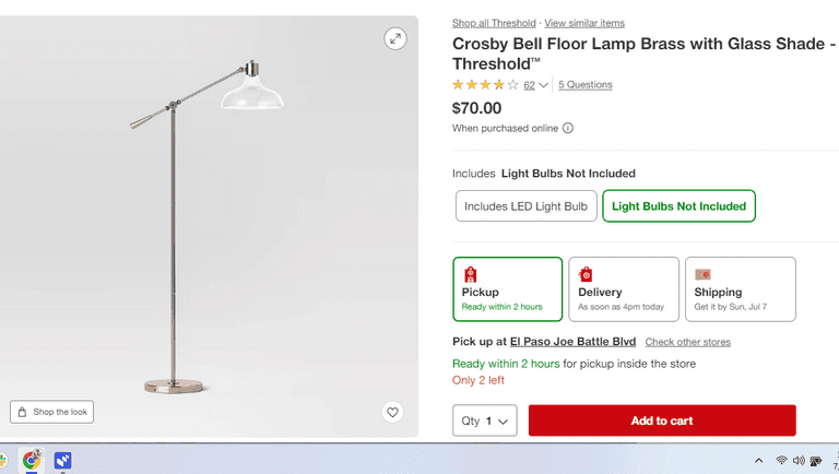 Crosby Bell Floor Lamp , Visually Good Condition