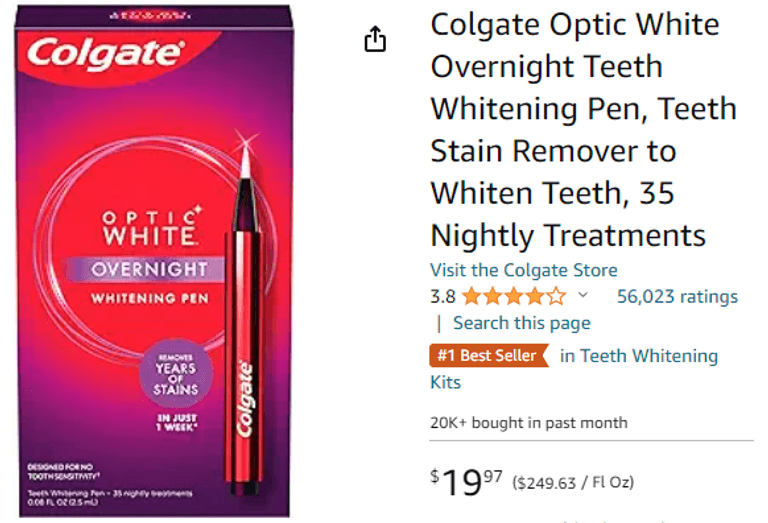 Colgate Optic White Overnight Teeth Whitening Pen Set , New/Sealed