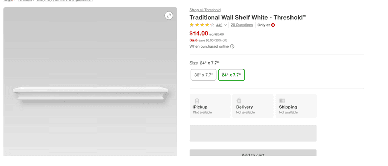 Threshold Traditional Wall Shelf, 24" x 7.7" , New/Sealed