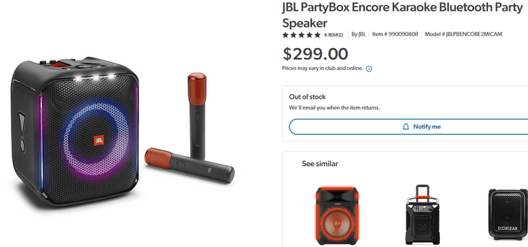 JBL PartyBox Encore Karaoke Bluetooth Party Speaker , Open Box