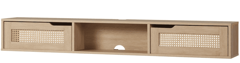 Walker Edison Modern Rattan Flip-Down-Door Wall-Mounted Floating Stand , Like New/Open Box