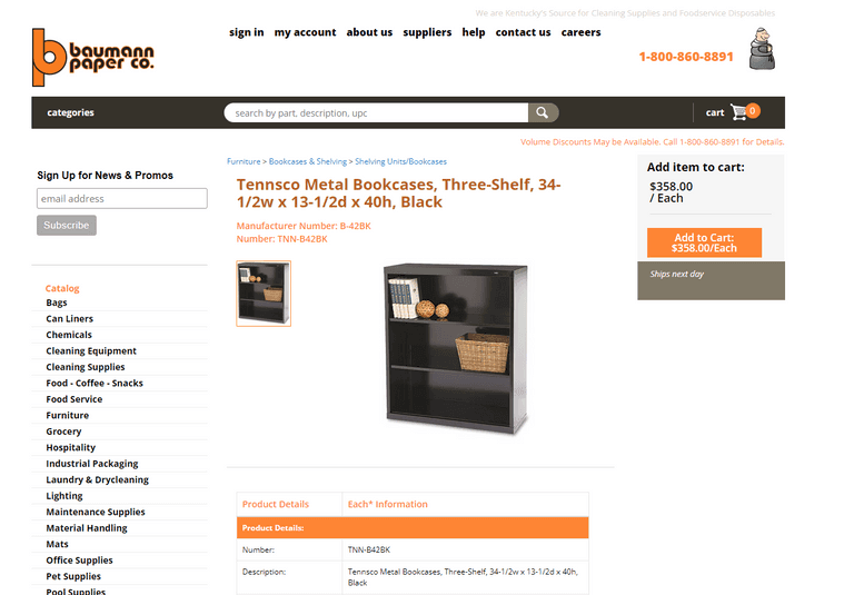 Tennsco 3-Shelf Metal Bookcase , Visually Good Condition