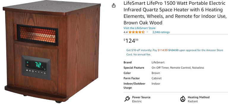 LifeSmart 1500W Portable Infrared Quartz Space Heater , Employee Tested