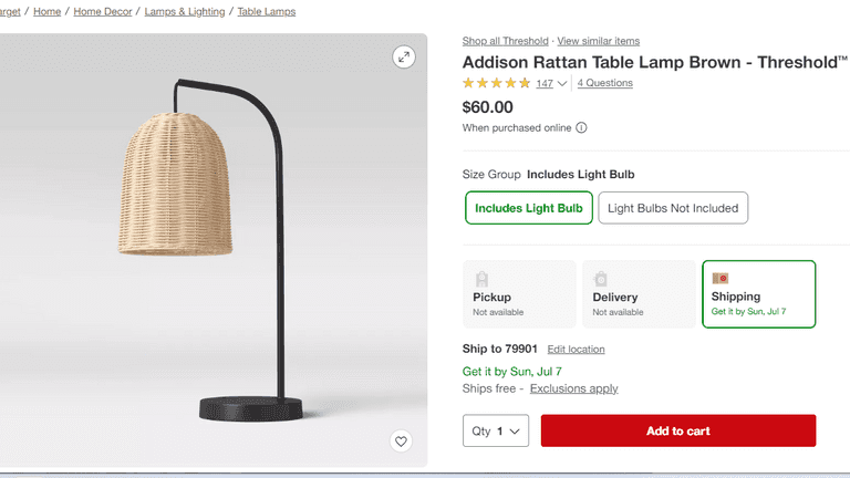 Addison Rattan Table Lamp , Like New/Open Box