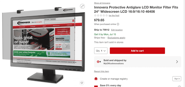 Innovera Protective Antiglare LCD Monitor Filter , Like New/Open Box