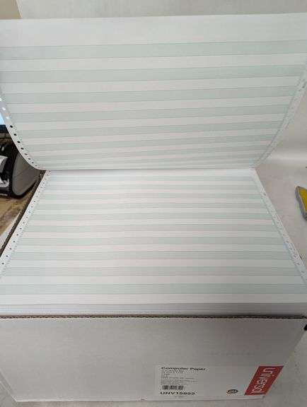 Universal Green Bar Computer Paper, 20lb, 14-7/8 x 11, Perforated Margins, 2400 Sheets , Like New/Open Box