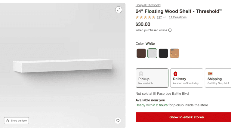 24" Floating Wood Shelf , Contains Defect