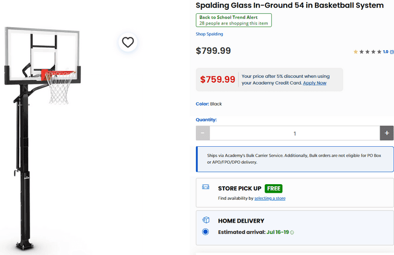 Spalding Glass In-Ground 54 in Basketball System , Like New/Open Box