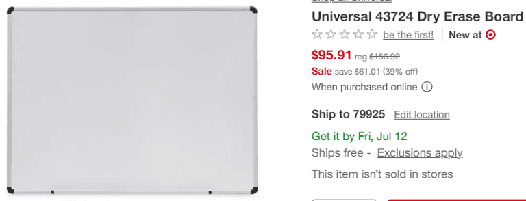 Universal Dry Erase Board, 4' x 3' , Visually Good Condition