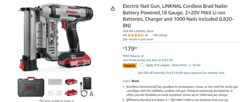 Linknal Cordless Brad Nailer , Open Box