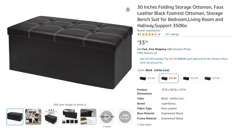 xuperbonus 30" Folding Hallway Storage Ottoman , Open Box