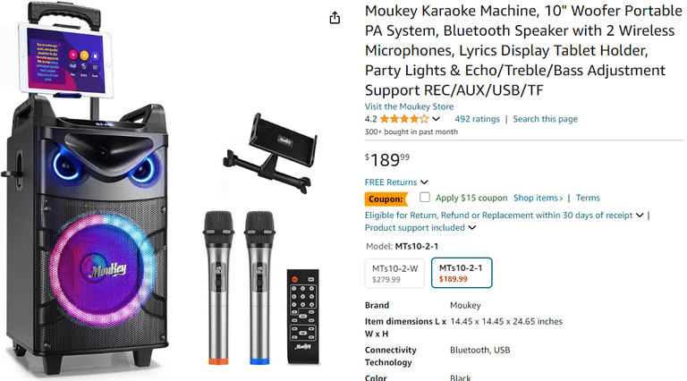 Moukey 10" Trolley Speaker Portable PA System , Like New